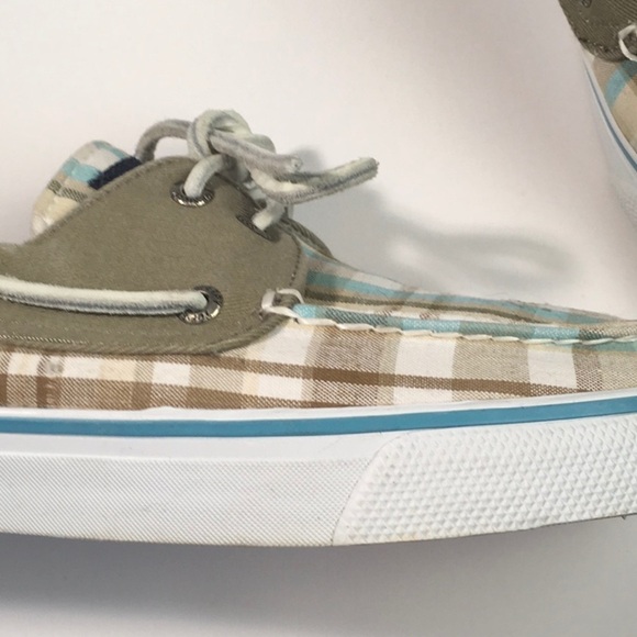 SPERRY Top Sider Aqua/Brown Plaid Boat Shoes - Picture 5 of 12